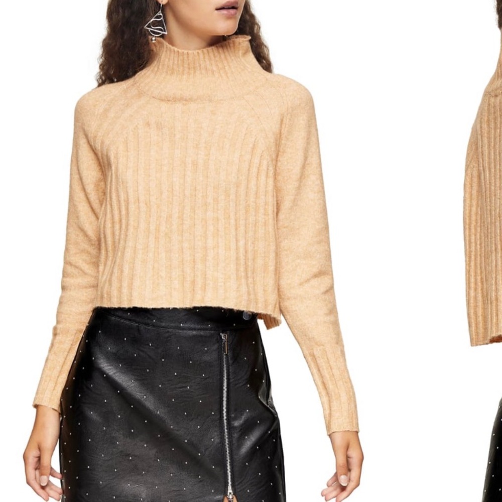 Topshop Ribbed Mock Neck Knit Sweater